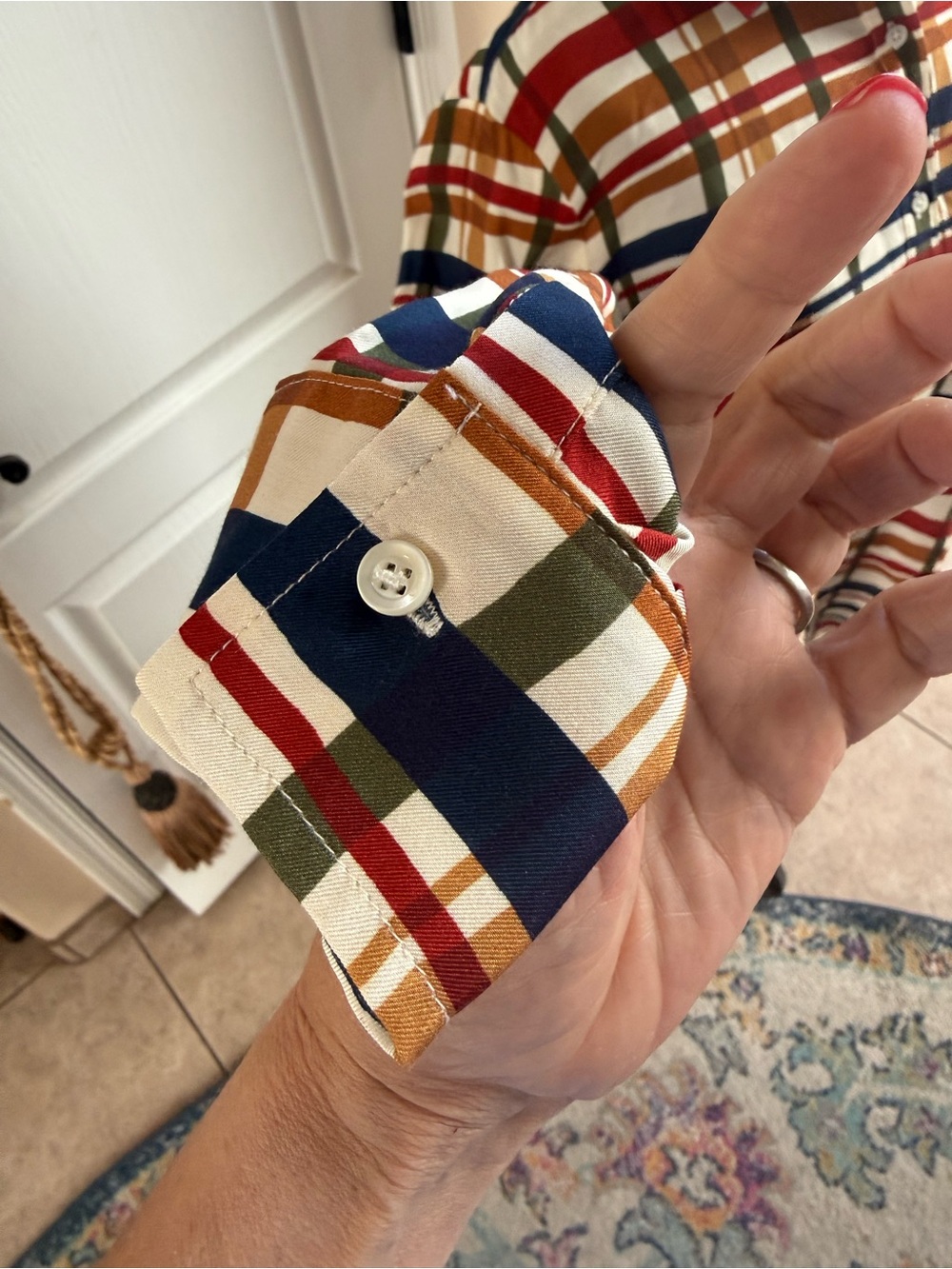 J.McLaughlin Classic Plaid Button-Down Shirt - Rust, Tan Navy & Brown Fall - Picture 4 of 7
